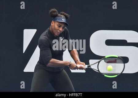 Auckland, Neuseeland. 30. Dezember 2016. Tennis-star super Serena Williams während einer Trainingseinheit im ASB Tennis Centre, Auckland, Neuseeland. Sie soll bei der ASB Classic spielen Tennisturnier am Montag 2 Januar beginnt © Shirley Kwok/Pacific Press/Alamy Live News Stockfoto