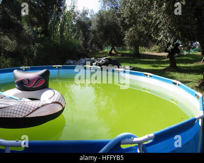 Stagnierende oberirdisch Swimming Pool Stockfoto