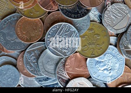 Sammlung von britischen Münzen Stockfoto