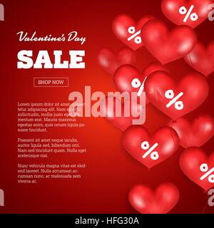 Valentine s Day Sale. Fliegen rote Luftballons auf rotem Grund. Vektor-Illustration Stock Vektor