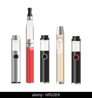 VAPE Stift. Elektronische Zigarette-Set. Bunte Vektor E-Zigarette Pen Isolated On White Background. Abbildung. Stock Vektor