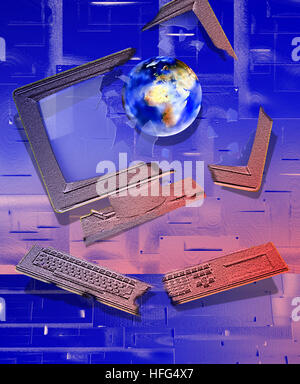 Die Erde zerstören einen Computer Stockfoto