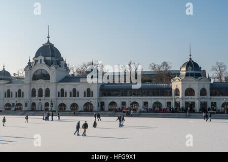 Menschen, die Eislaufen am City Park Eisbahn, Europas größter, Budapest, Ungarn Stockfoto