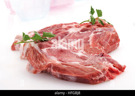 Rohes Schweinefleisch Schnitzel Stockfoto