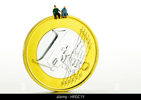 Älteres Paar auf 1-Euro-Münze Stockfoto