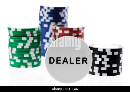 Poker-Chips, Chip Händler Stockfoto