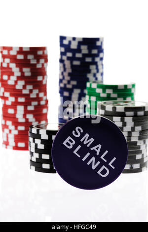 Stacked Poker Chips, kleine blind Chip Stockfoto