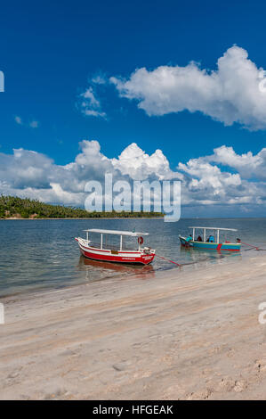 Brasilien, Praia Dos Carneiros, Boote am Strand Stockfoto