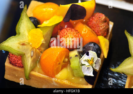 Obstkuchen. Alimentaria, internationale Speisen und Getränke Ausstellung, L´Hospitalet de Llobregat, Barcelona, Katalonien, Spanien Stockfoto