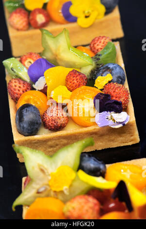 Obstkuchen. Alimentaria, internationale Speisen und Getränke Ausstellung, L´Hospitalet de Llobregat, Barcelona, Katalonien, Spanien Stockfoto