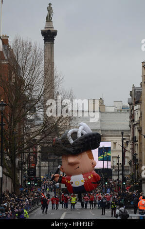 Zum neuen Jahr Day Parade durch London. Aufblasbare Bürgermeister Stockfoto