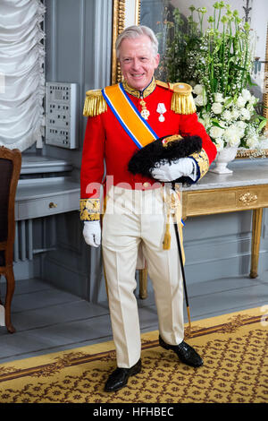 Kopenhagen, Dänemark. 1. Januar 2017. Lord Chamberlain Michael Ehrenreich ankommt, Königin Margrethe von Dänemark Neujahrsempfang am Amalienborg in Kopenhagen. © OJPHOTOS/Alamy Live-Nachrichten Stockfoto