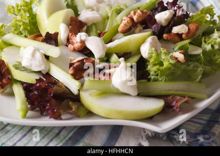 Gesunden Waldorfsalat close-up auf einem Teller auf den Tisch. horizontale Stockfoto