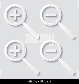Set von vier weißen Zoom-Icons mit Schatten Stock Vektor