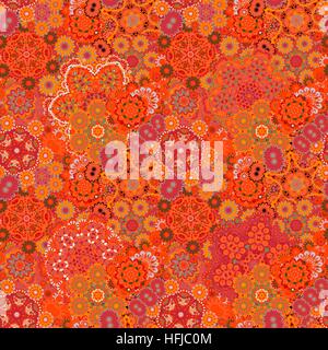 Nahtlose asiatischen ethnischen floral Retro doodle orange Hintergrundmuster in Vektor. Henna paisley Mehndi doodles Stammes-Entwurfsmuster. Stock Vektor