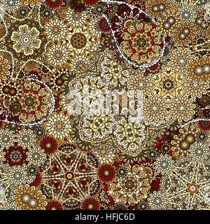 Vektor floral paisley Musterdesign. Nahtlose Muster mit Mehendi-Elementen. Bunte braun gold Wallpaper Hintergrund. Stock Vektor