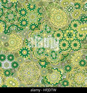 Abstrakte dekorative nahtloses Muster mit Hand gezeichnet grün gelb florale Elemente Stock Vektor