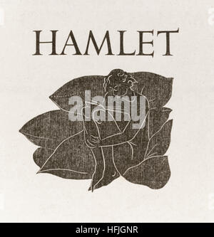 Titelseite von "Hamlet" von William Shakespeare (1564-1616) mit einem Holzschnitt von Eric Gill (1882-1940). Siehe Beschreibung für mehr Informationen. Stockfoto