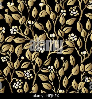nahtlose stilisierte Blattmuster. Nahtlose dekorative Vorlage Textur mit Blättern. Schwarz und gold Stock Vektor