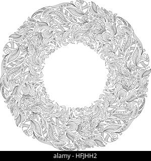 Buch-Malvorlagen für Kinder und Erwachsene. Handgemalte abstrakte Muster. Rahmen oder Platte Design. Floral authentische Kreis Rahmendesign, Freude, ältere Kinder und Erwachsene Coloristen, Vektor-illustration Stock Vektor