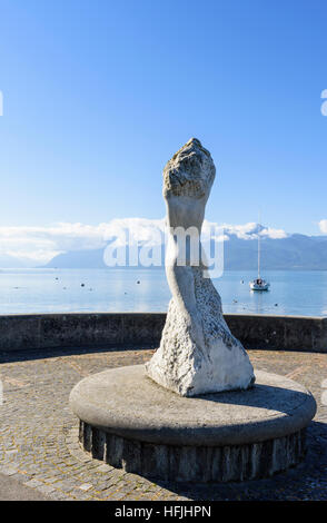 Skulptur La Vierge du Lac, Blick auf den Genfer See, Ouchy, Lausanne, Vaud, Schweiz Stockfoto