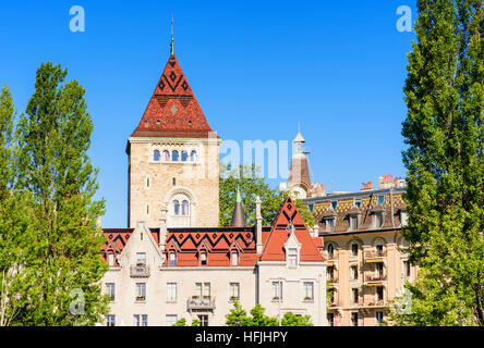 Schloss Ouchy und Umgebung Belle Epoque Gebäude, Ouchy, Lausanne, Vaud, Schweiz Stockfoto