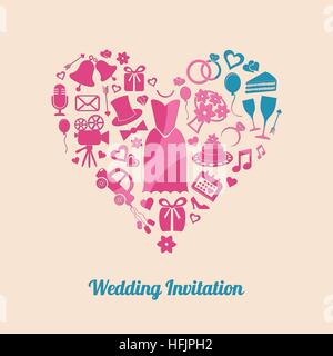 Bunte Vektor Einladungskarte mit Hochzeit-Design-Elemente Stock Vektor