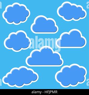 Reihe von verschiedenen blauen Wolken auf blauem Hintergrund Stock Vektor