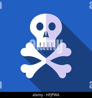 Weiße Vektor Totenkopf mit gekreuzten Knochen flaches design Stock Vektor