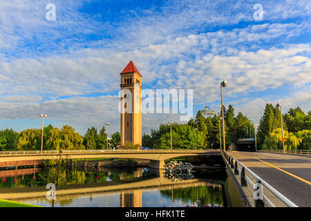 Spokane, Washington - 6. August 2014: Uhrturm im Riverfront Park eines ist der größten im Nordwesten. Stockfoto