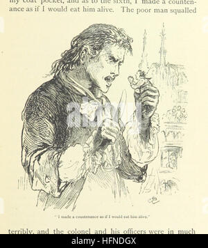 Dieses Bild von Seite 51 von „Gulliver’s Travels“, illustriert von Gordon Browne, zeigt eine Szene aus Jonathan Swifts klassischem satirischen Roman. Die Illustration betont die Interaktion zwischen Gulliver und den Einwohnern von Lilliput, einem Schlüsselmoment der Geschichte. Stockfoto