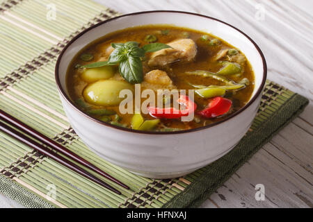 Thai-Küche: grünes Curry Huhn close-up auf dem Tisch. horizontale Stockfoto