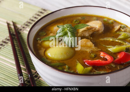 Thai-Küche: grünes Curry Huhn close-up auf dem Tisch. horizontale Stockfoto