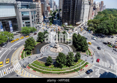 New York City, NY NYC Manhattan, Columbus Circle, Luftaufnahme von oben, Verkehrskreis, Statue, von Christopher Columbus, Gaetano Russo, Skyline, NY1 Stockfoto