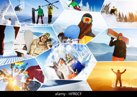 Foto Collage Wintersport Ski Snowboard Stockfoto