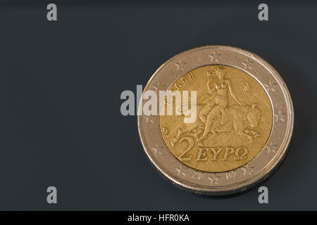 Zwei, 2-Euro-Münze aus Griechenland, regelmäßige Minze, Europa den Stier reiten Stockfoto