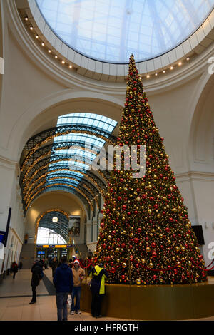 Dresden: Dresden Hauptbahnhof (Hauptbahnhof), Weihnachtsbaum, Sachsen, Sachsen, Deutschland Stockfoto