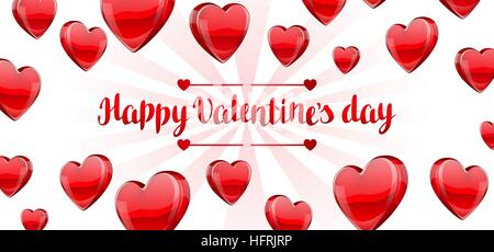 Happy Valentine Tag Banner mit roten realistische Herzen Stock Vektor