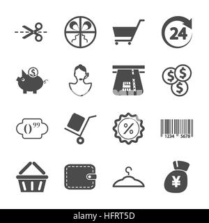 Shoppen Symbole. Grau-weiß-Set. Vektor-Illustration. Stock Vektor