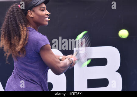 Auckland, Neuseeland. 1. Januar 2017. Tennis-Superstar Serena Williams während einer Wohltätigkeitsorganisation entsprechen - bis vor das ASB Classic Tennisturnier. © Shirley Kwok/Pacific Press/Alamy Live-Nachrichten Stockfoto