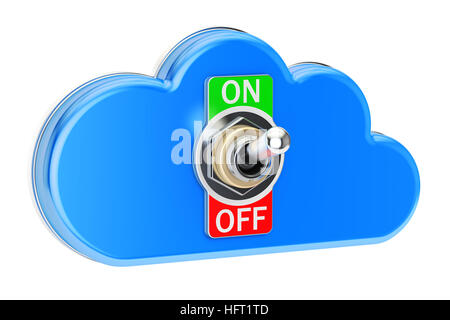 Cloud Computing mit Schalter on / off, 3D Rendering isoliert auf weißem Hintergrund Stockfoto