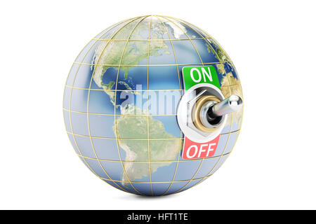 Globe mit Schalter auf off. 3D-Rendering isoliert auf weißem Hintergrund Stockfoto