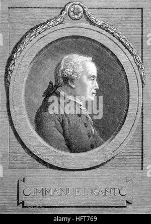 Immanuel Kant, war 1724-1804, ein deutscher Philosoph, der als die zentrale Figur der modernen Philosophie, Holzschnitt aus dem Jahr 1885, digital verbessert gilt Stockfoto