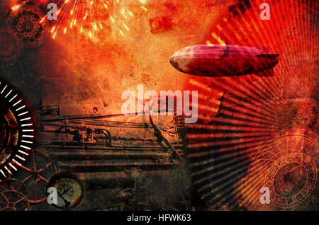 Vintage Steampunk-Design-Hintergrund. Grunge strukturierte digitale Foto-illustration Stockfoto