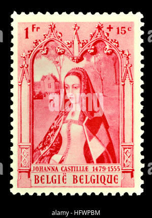 Belgische Briefmarke (1941): Johanna von Kastilien (1479 – 1555), genannt "Mad" (Spanisch: Juana la Loca) Königin von Kastilien von 1504 und von Aragon her Stockfoto