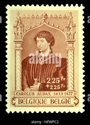 Belgische Briefmarke (1941): Karl der kühne / Charles le Téméraire / Karel de Stoute (1433-1477) letzten Herzog von Burgund aus dem Haus Valois - Stockfoto