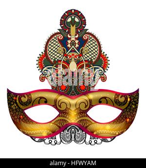 3D gold venezianischen Karneval Maske Silhouette mit ornamentalen feathe Stock Vektor