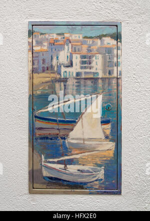 Street-Art Malerei in Cadaques, Spanien Stockfoto