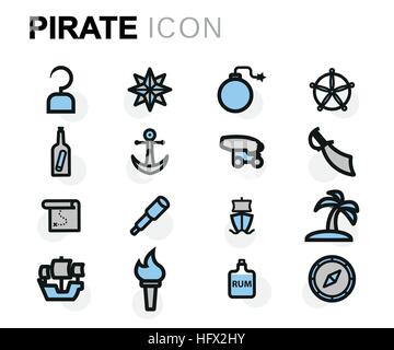 Vektor-flache Piraten-Icons set auf weißem Hintergrund Stock Vektor