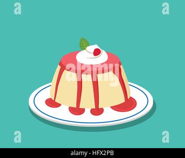 Erdbeer-Pudding auf weißen Teller, Vektor-design Stock Vektor